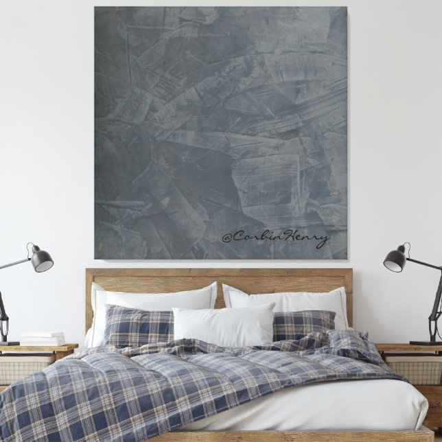 Slate Grey Textured Plaster Minimalist Canvas Print (Insitu(Bedroom))