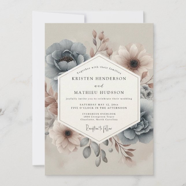 Slate Hazy Floral Wedding Invitation (Front)