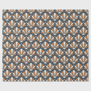 Slate, Ivory and Copper Art Deco Teardrop Fan Wrapping Paper