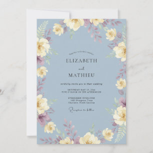 Slate Ivory Cream Foliage Eucalyptus Wedding Invitation
