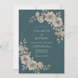 Slate Ivory Dusty Rose Wedding Invitation