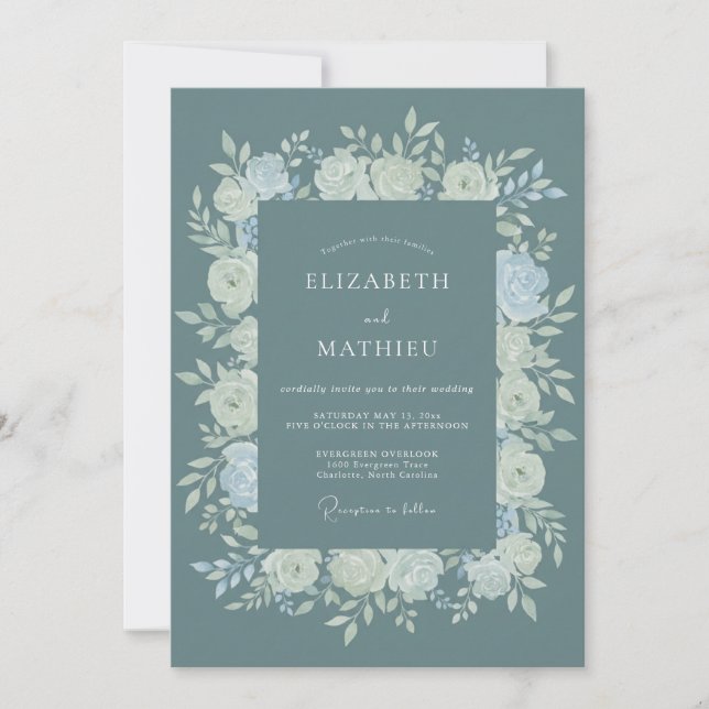 Slate Ivory Rose Wedding Invitation (Front)