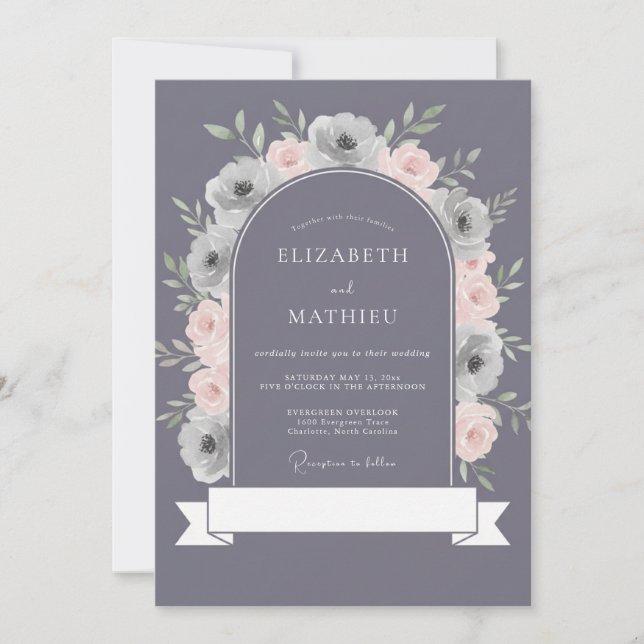 Slate Lavender Moody Winter Wedding Invitation (Front)