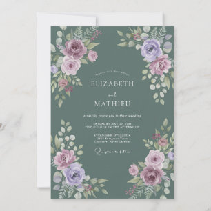 Slate Lavender Ranunculus Eucalyptus Wedding Invitation