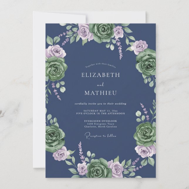 Slate Lilac Foliage Eucalyptus Wedding Invitation (Front)