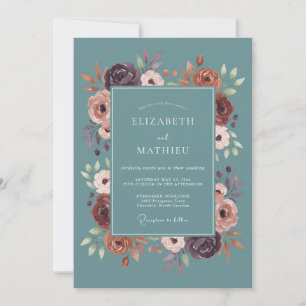 Slate Lilac Mauve Wildflower Wedding Invitation