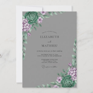 Slate Lilac Succulent Eucalyptus Wedding Invitation