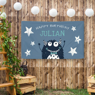 Slate Little Monster Personalized Birthday Party Banner