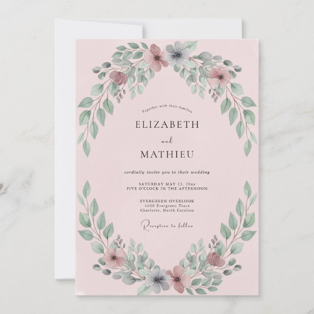 Slate Maroon Wreath Wedding Invitation (Front)