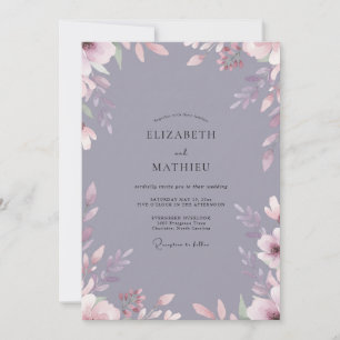 Slate Mauve Leafy Wedding Invitation
