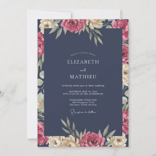 Slate Merlot Petal Wedding Invitation