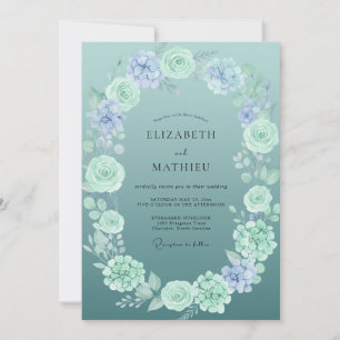 Slate Mint Peony Wedding Invitation