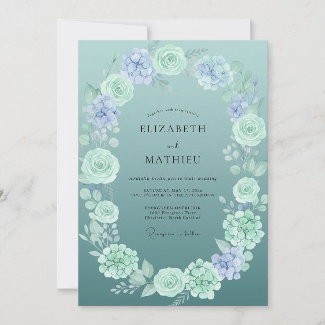 Slate Mint Peony Wedding Invitation (Front)
