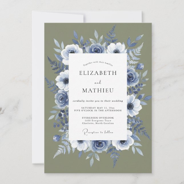 Slate Moss Watercolor Wedding Invitation (Front)