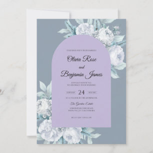 Slate Muted Lilac Wreath Wedding Invitation