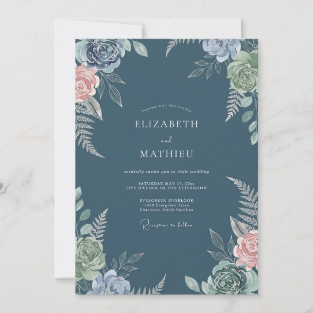 Slate Muted Ranunculus Eucalyptus Wedding Invitation (Front)