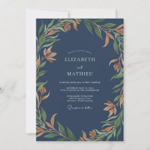 Slate Ochre Foliage Eucalyptus Wedding Invitation