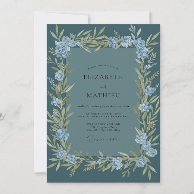 Slate Olive Wreath Wedding Invitation (Front)