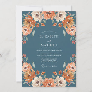 Slate Orange Petal Wedding Invitation