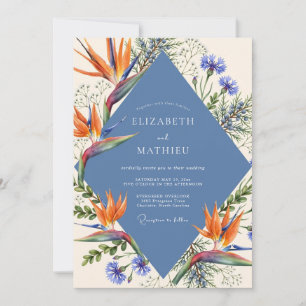 Slate Orange Tropical Eucalyptus Wedding Invitation