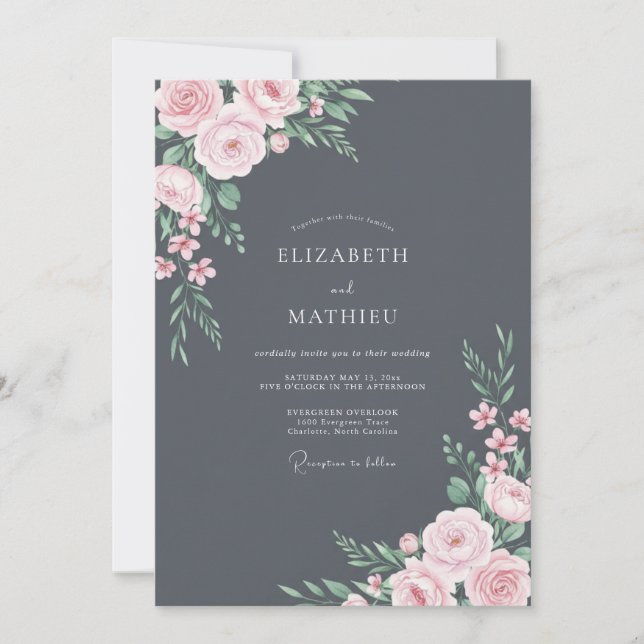Slate Pale Blush Petal Wedding Invitation (Front)