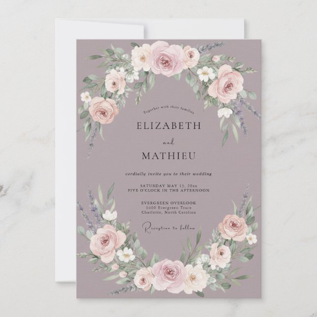 Slate Pale Blush Ranunculus Eucalyptus Wedding Invitation (Front)