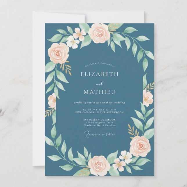 Slate Pale Petal Wedding Invitation (Front)