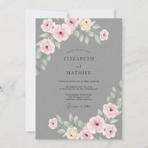 Slate Pastel Leaf Wedding Invitation