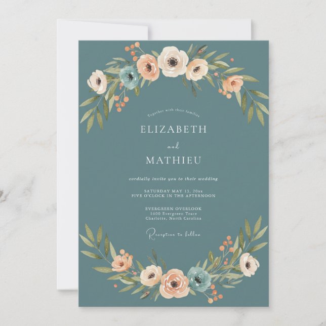 Slate Peach Anemone Wedding Invitation (Front)