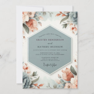 Slate Peach Painterly Wedding Invitation