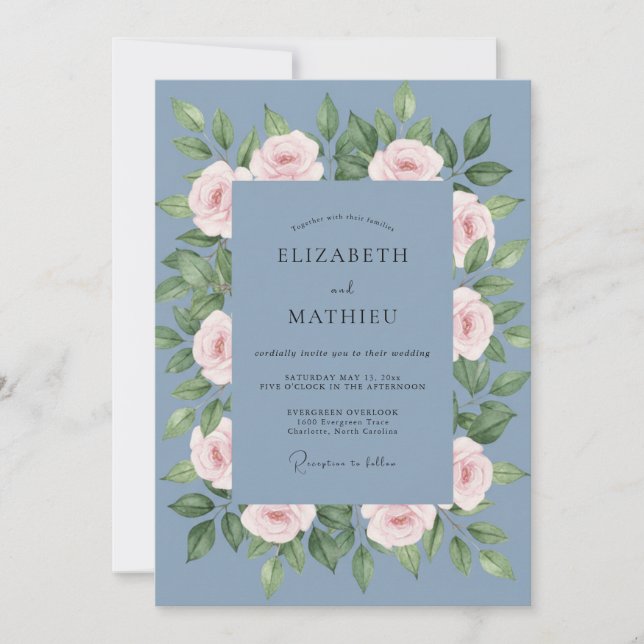 Slate Pink Rose Wedding Invitation (Front)