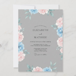 Slate Powder Pink Painted Wedding Invitation