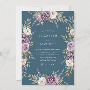 Slate Purple Blossom Romance Wedding Invitation