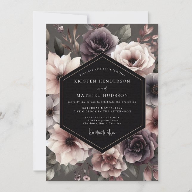 Slate Purple Moody Bloom Wedding Invitation (Front)