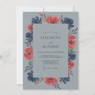 Slate Red Poppy Wedding Invitation