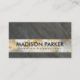Slate Rock Gold Floral Pattern Business Card