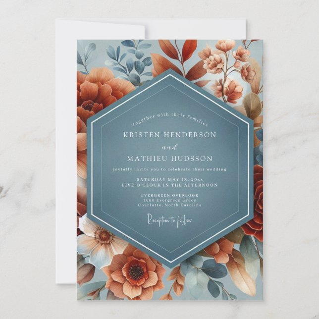 Slate Rust Brushstroke Wedding Invitation (Front)