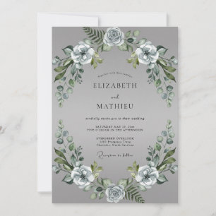 Slate Silver Petal Wedding Invitation