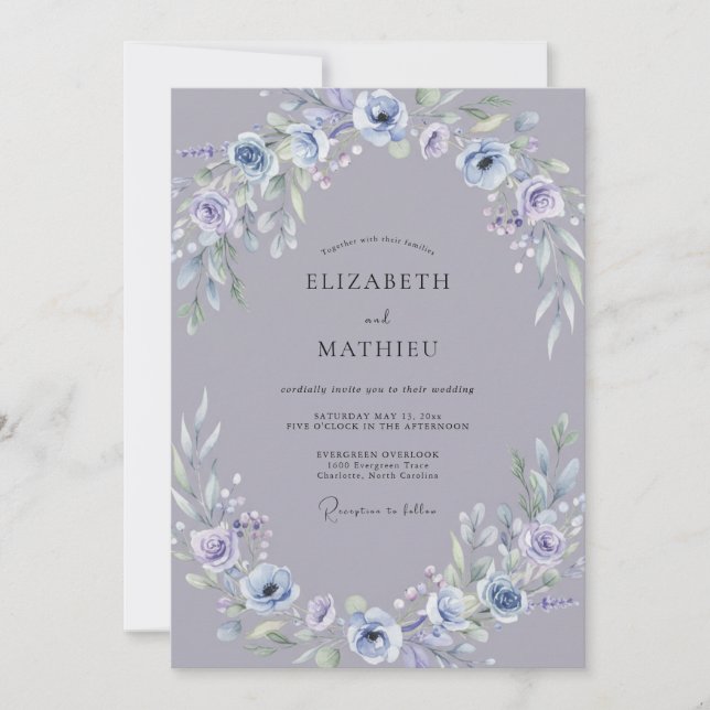 Slate Soft Lilac Peony Wedding Invitation (Front)