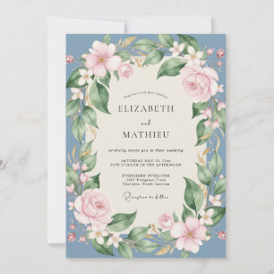 Slate Soft Pink Peony Wedding Invitation
