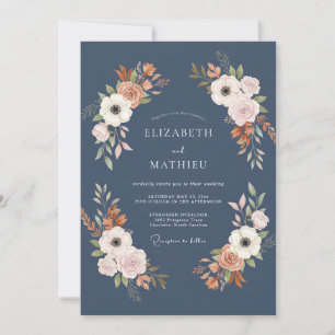 Slate Terracotta Blossom Wedding Invitation