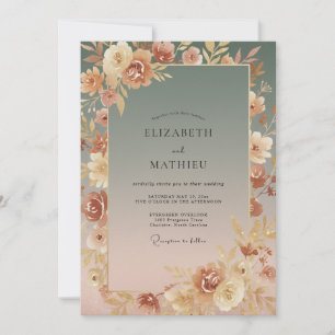 Slate Terracotta Ranunculus Eucalyptus Wedding Invitation