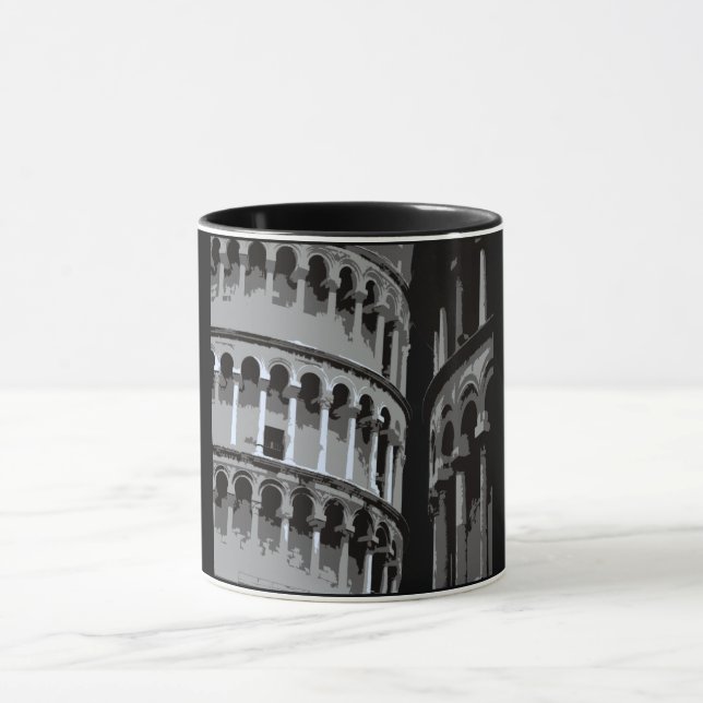 Slate Tower of Pisa in Italy black and white Mug (Center)