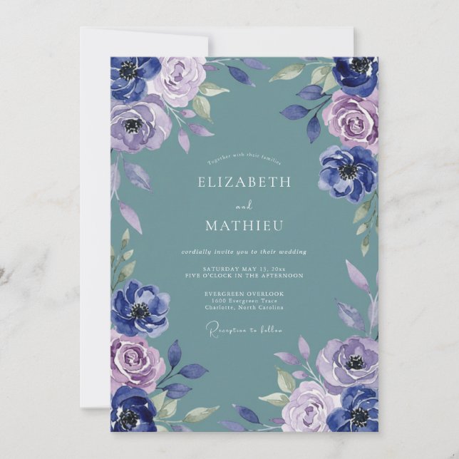 Slate Violet Watercolor Wedding Invitation (Front)