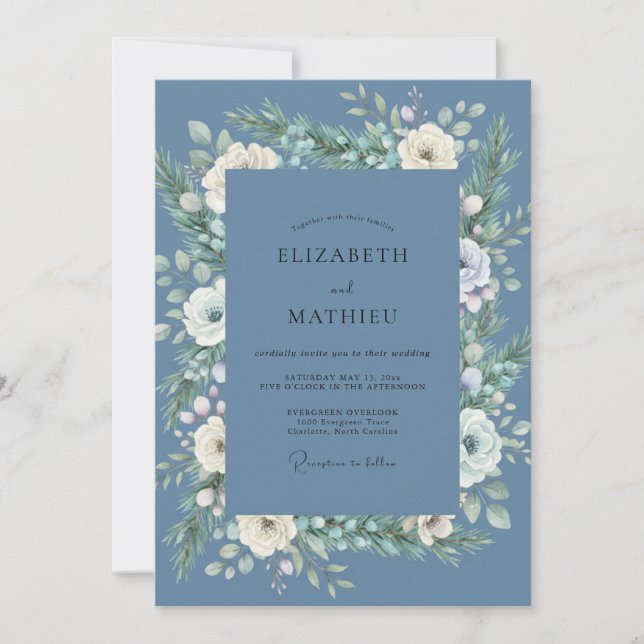 Slate White Leafy Wedding Invitation (Front)