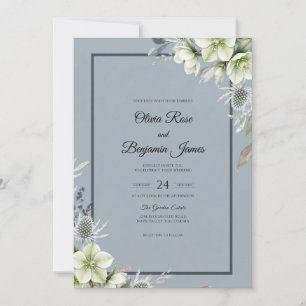 Slate White Thistle Eucalyptus Wedding Invitation