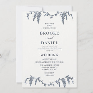 Slate Wisteria Vine Line Art Wedding Invitation