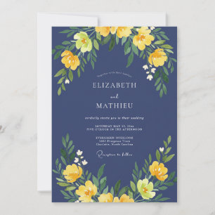 Slate Yellow Sunflower Dusty Eucalyptus Wedding Invitation