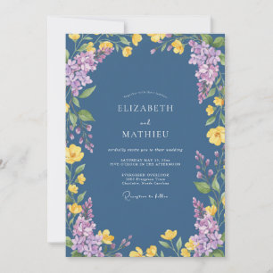 Slate Yellow Wildflower Wedding Invitation
