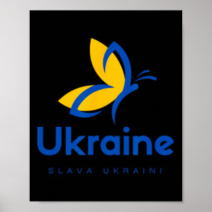 Slava Ukraine Butterfly Ukrainian Flag Blue And Ye Poster